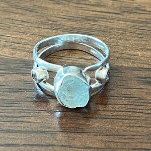 925 Silver Aquamarine Ring Sz 7.5